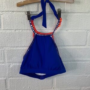 Seekers Australia Embroidered Bra Inside Halter Blue Bikini Top size S